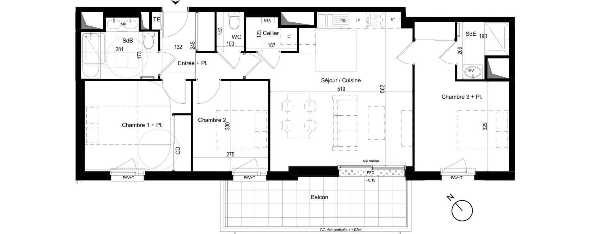 Appartement T4 de 82,17 m2 &agrave; Liffr&eacute; Centre