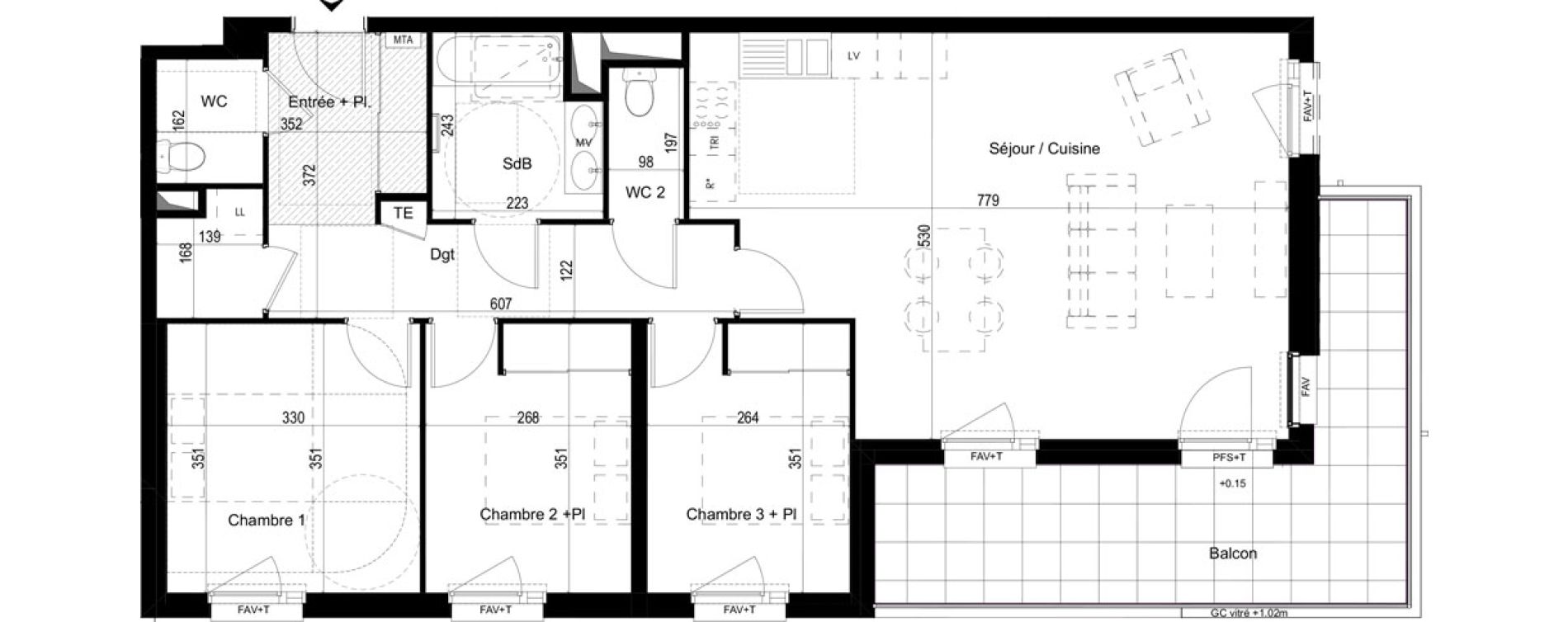 Appartement T4 de 90,80 m2 &agrave; Liffr&eacute; Centre