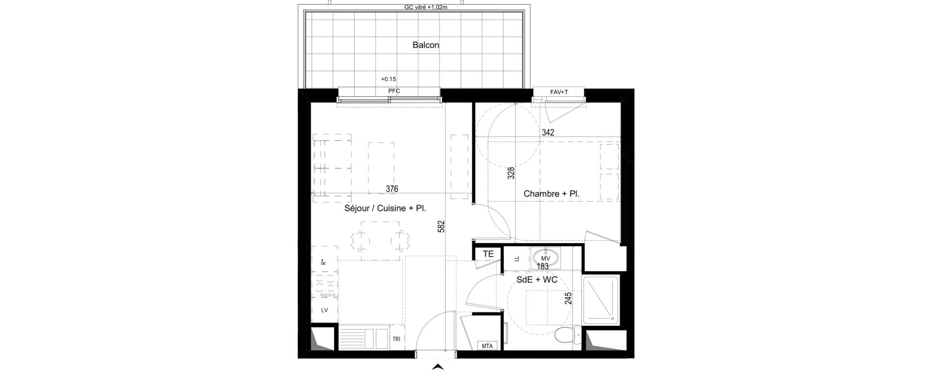 Appartement T3 de 40,50 m2 &agrave; Liffr&eacute; Centre