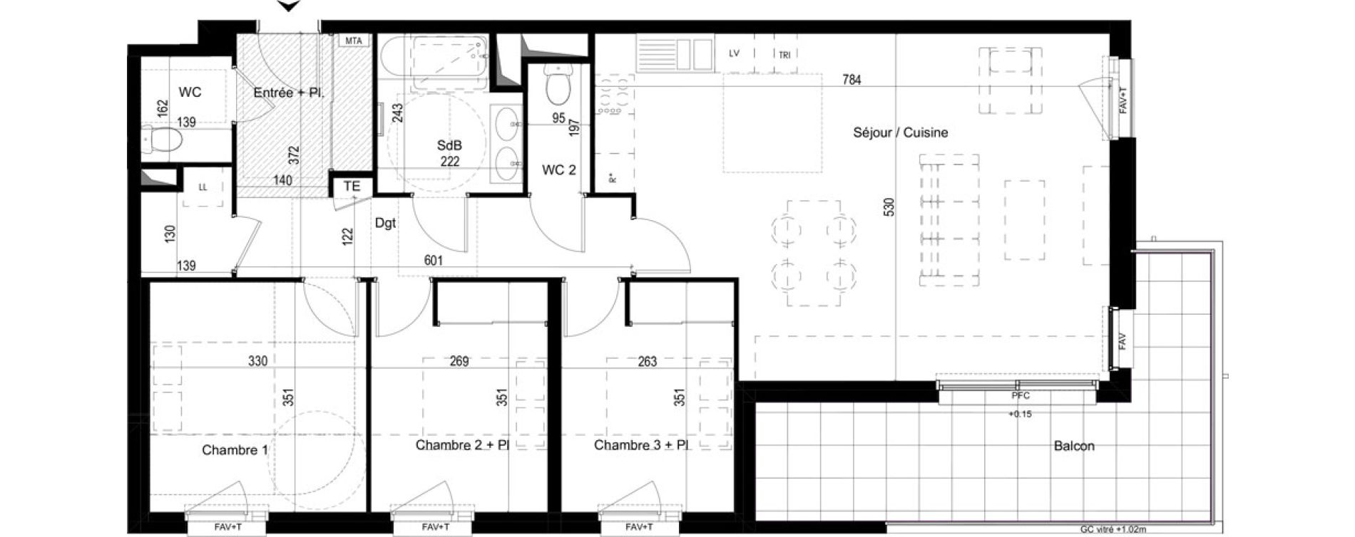 Appartement T4 de 90,82 m2 &agrave; Liffr&eacute; Centre