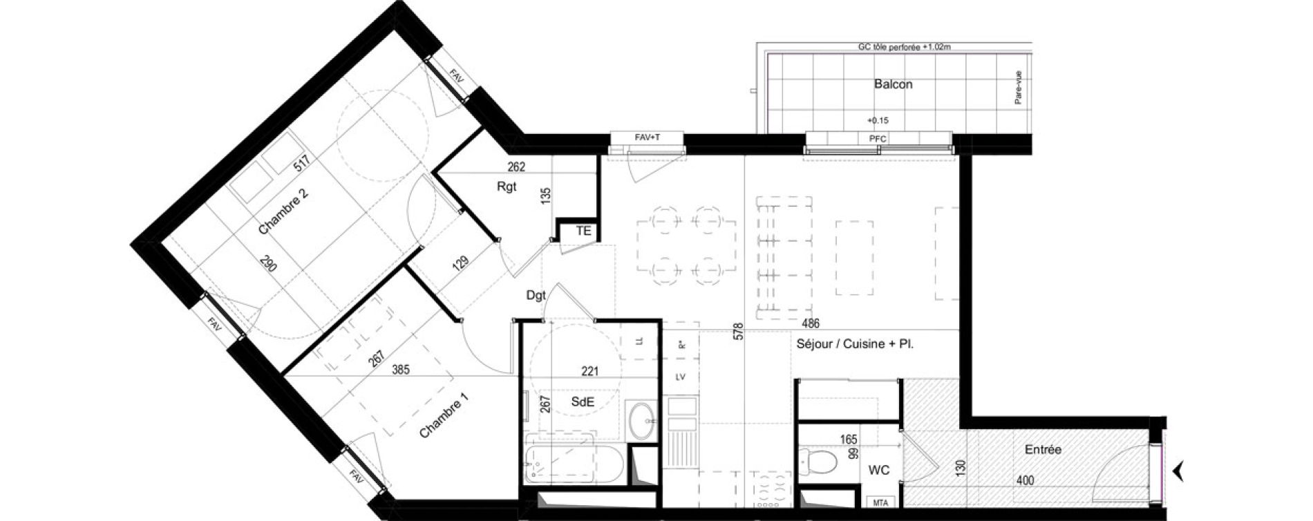 Appartement T3 de 70,09 m2 &agrave; Liffr&eacute; Centre