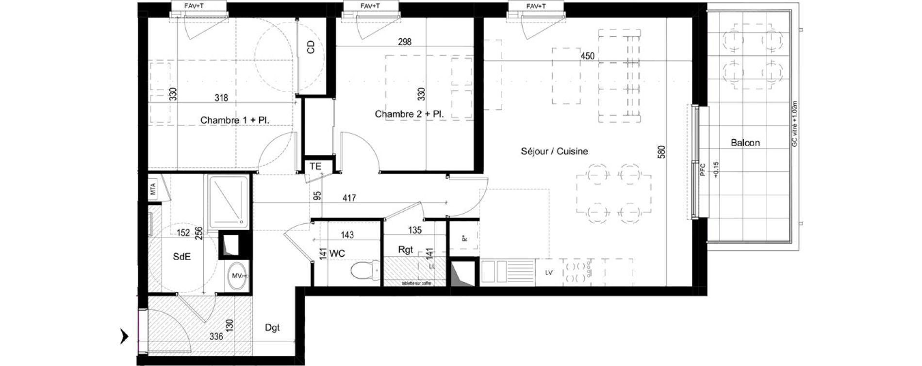 Appartement T3 de 69,08 m2 &agrave; Liffr&eacute; Centre