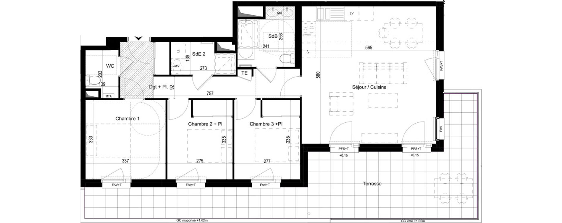 Appartement T4 de 84,60 m2 &agrave; Liffr&eacute; Centre