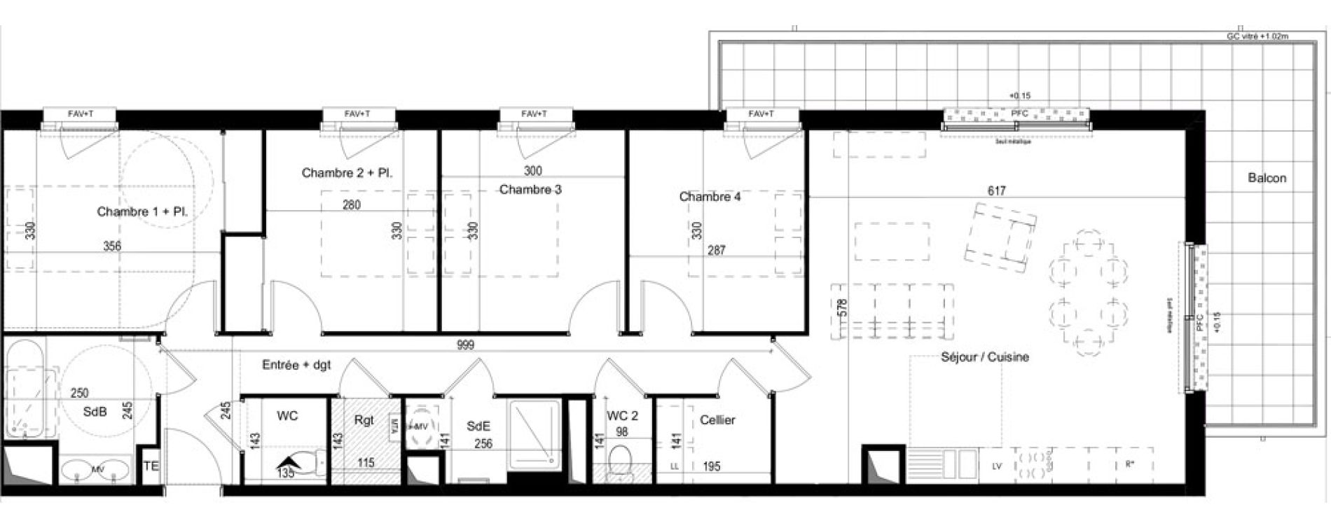 Appartement T5 de 106,62 m2 &agrave; Liffr&eacute; Centre