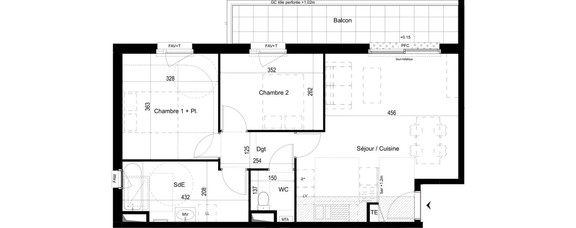 Appartement T3 de 61,78 m2 &agrave; Liffr&eacute; Centre