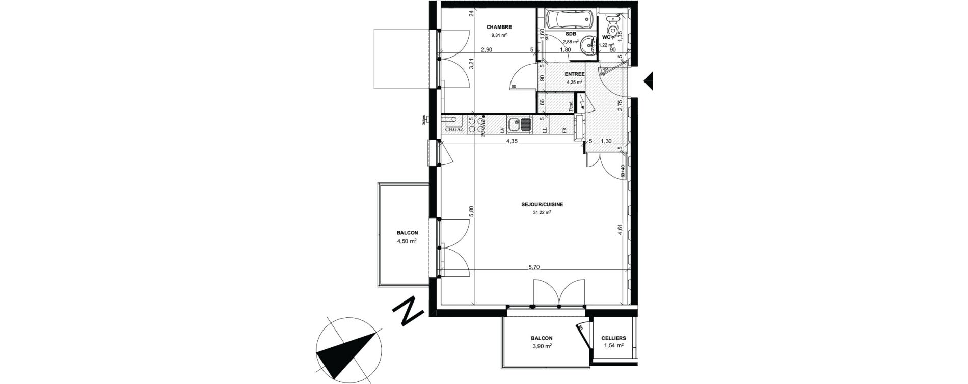Appartement T2 de 50,19 m2 &agrave; Liffr&eacute; Centre
