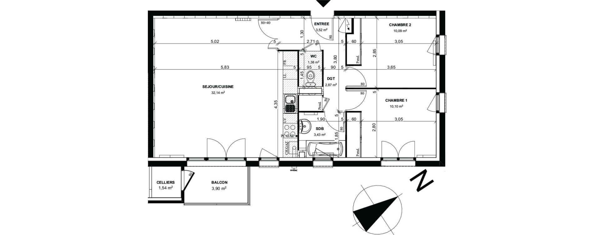 Appartement T3 de 63,52 m2 &agrave; Liffr&eacute; Centre