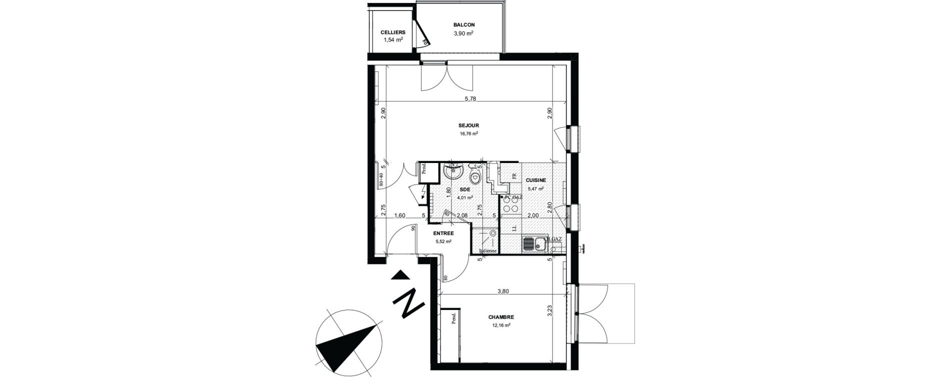 Appartement T2 de 43,93 m2 &agrave; Liffr&eacute; Centre