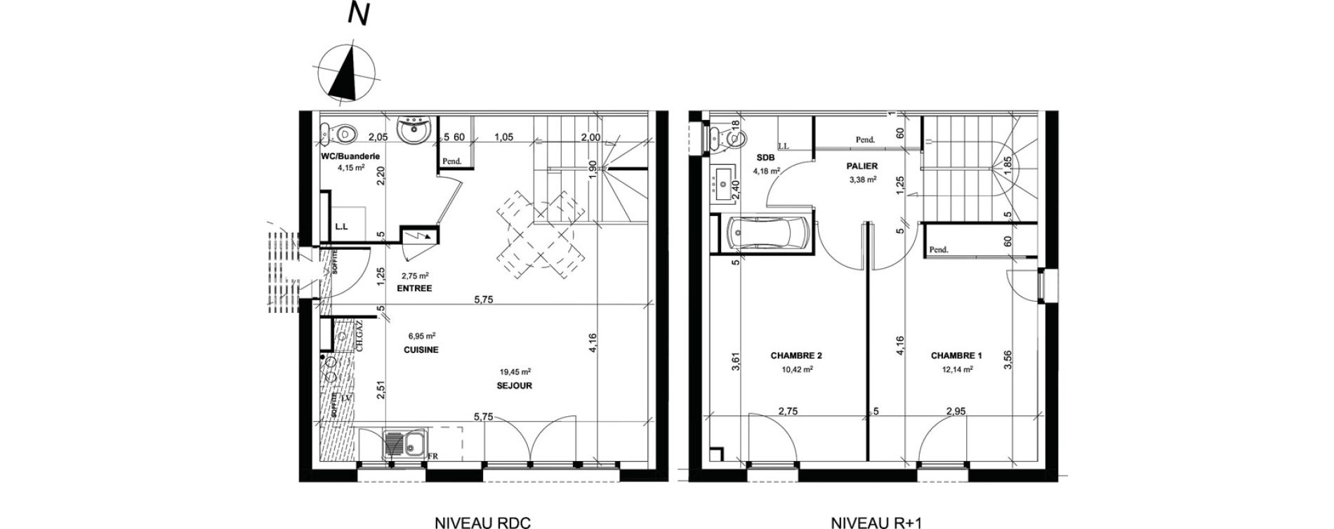 Duplex T3 de 61,90 m2 &agrave; Liffr&eacute; Centre