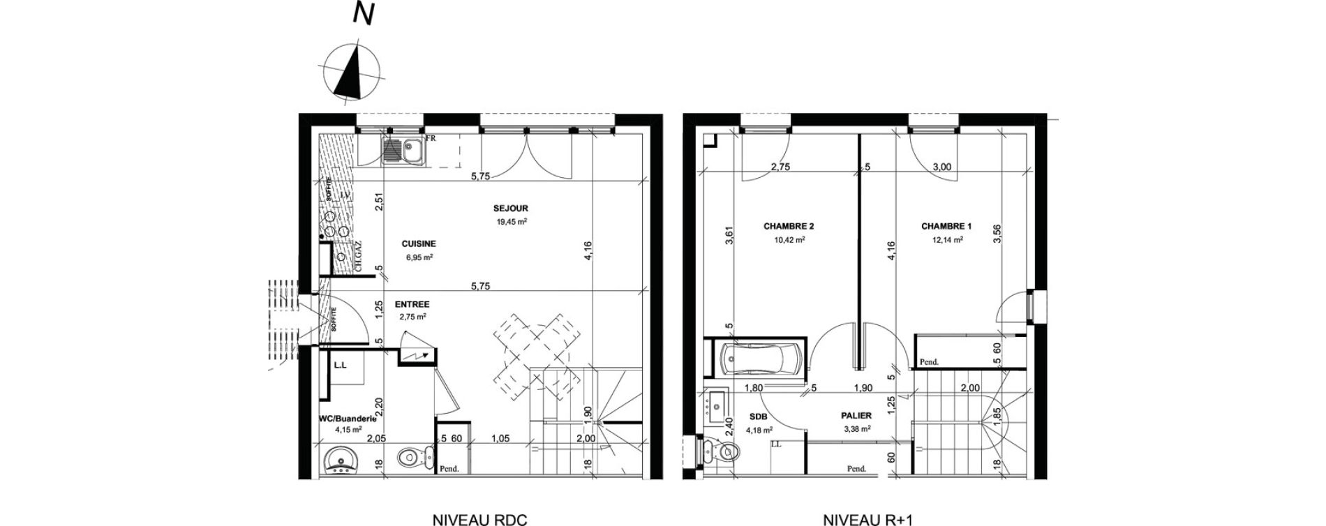 Duplex T3 de 61,90 m2 &agrave; Liffr&eacute; Centre