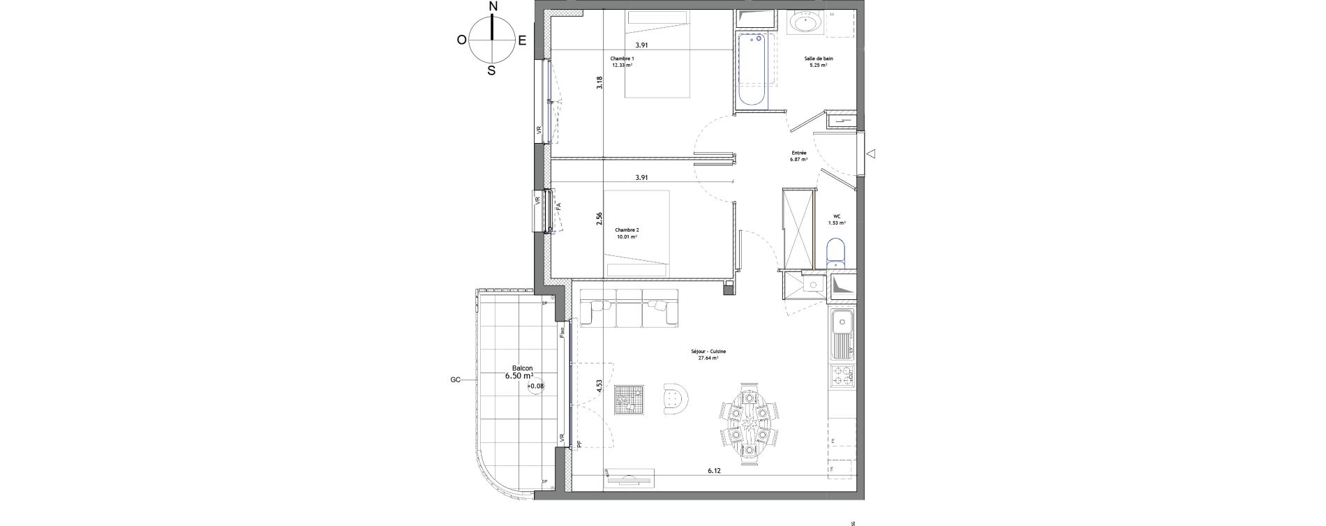 Appartement T3 de 63,63 m2 &agrave; Mordelles Centre