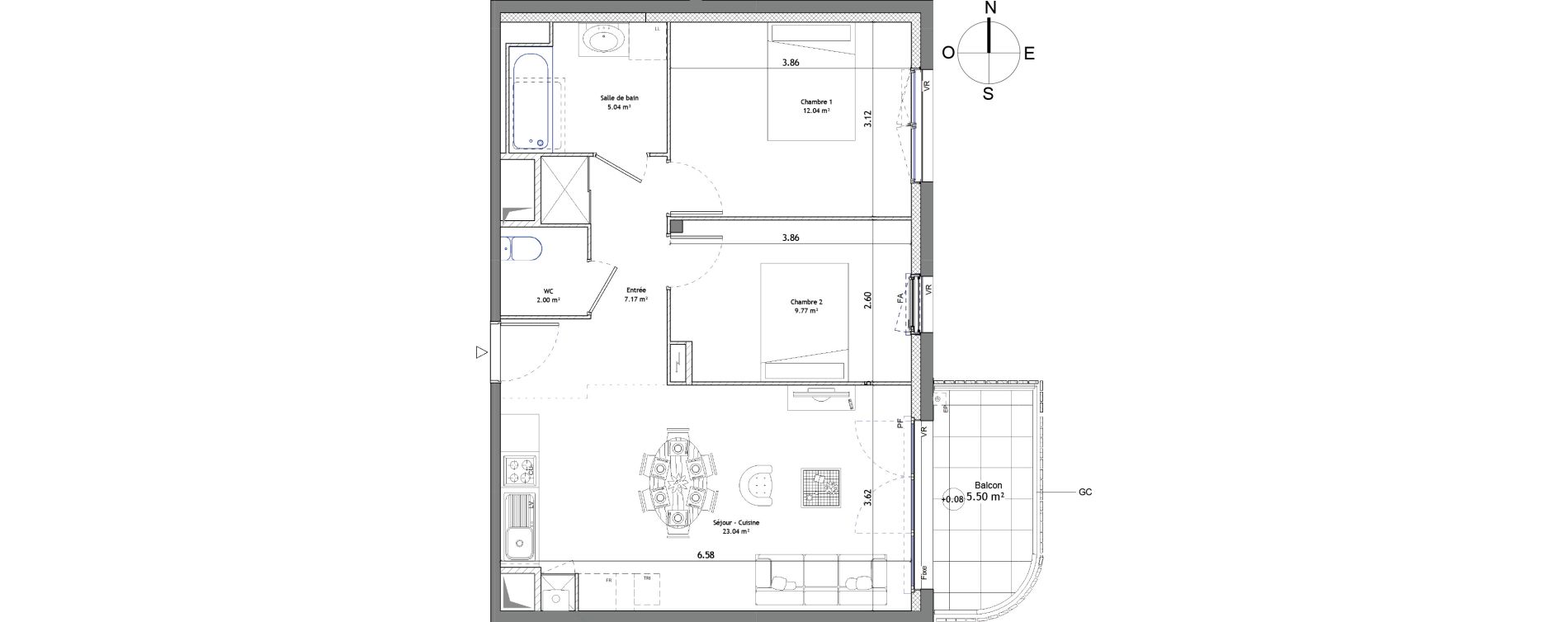 Appartement T3 de 59,06 m2 &agrave; Mordelles Centre