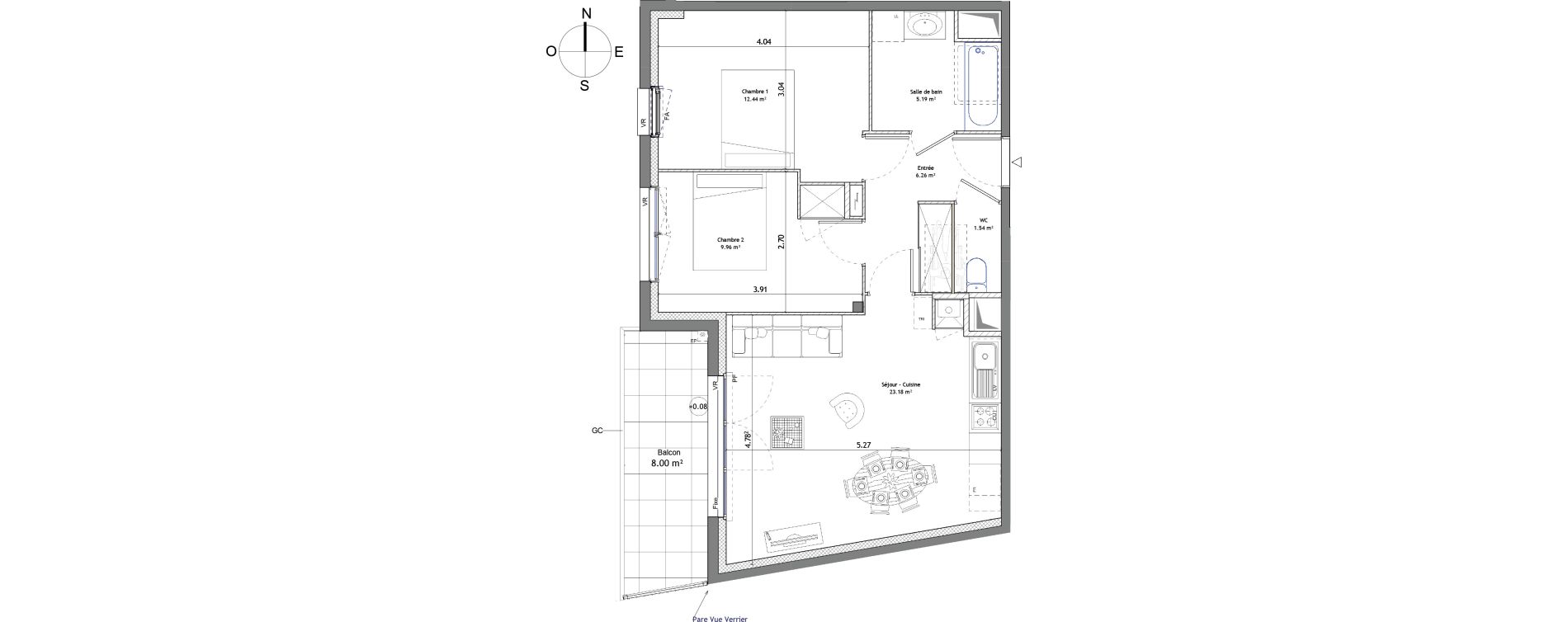 Appartement T3 de 58,57 m2 &agrave; Mordelles Centre