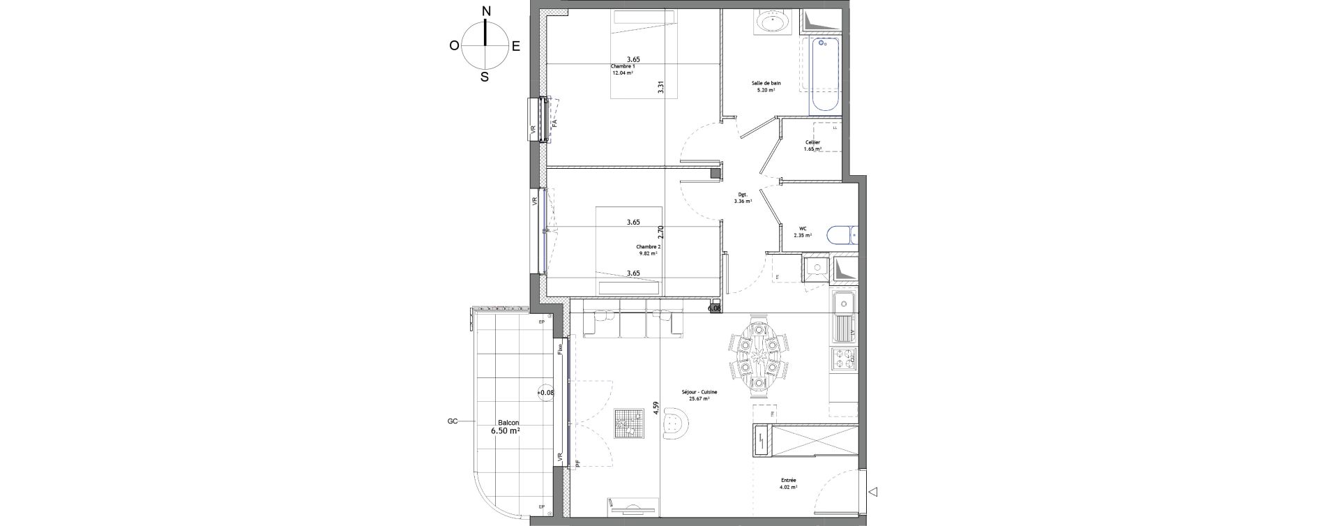 Appartement T3 de 64,11 m2 &agrave; Mordelles Centre