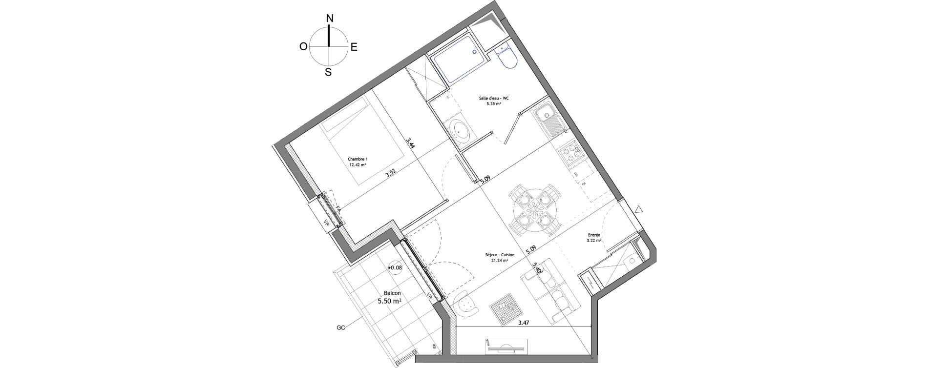 Appartement T2 de 42,23 m2 &agrave; Mordelles Centre