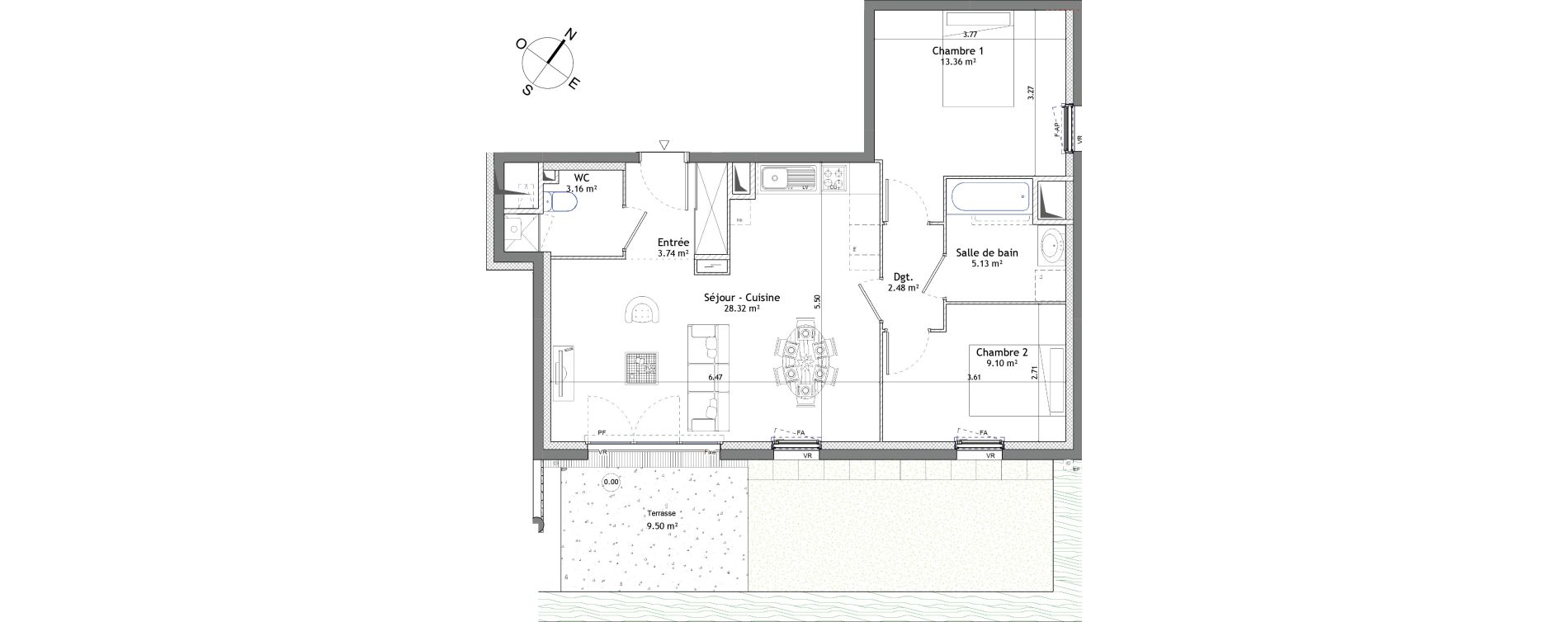 Appartement T3 de 65,29 m2 &agrave; Mordelles Centre