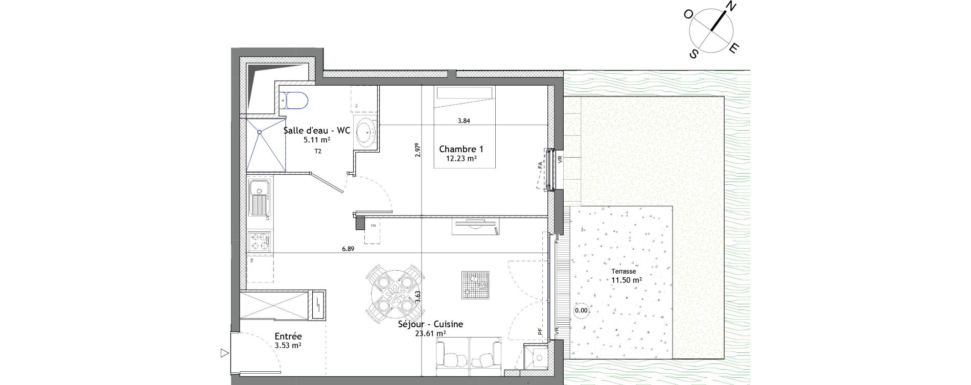 Appartement T2 de 44,39 m2 &agrave; Mordelles Centre