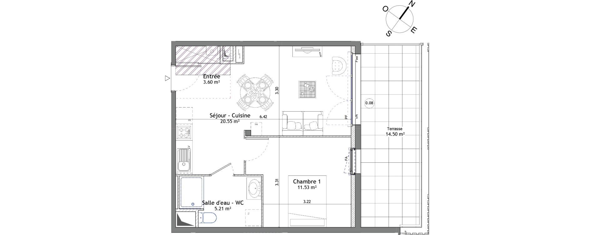 Appartement T2 de 40,89 m2 &agrave; Mordelles Centre