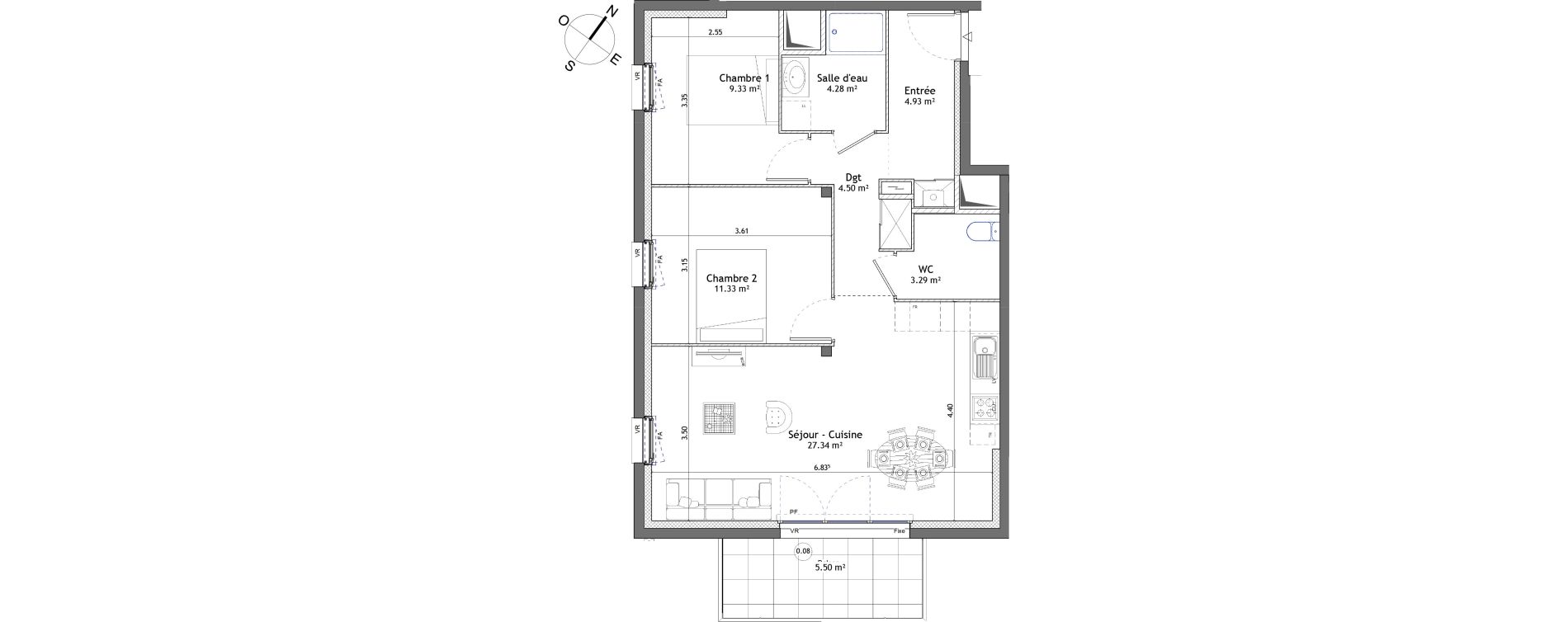 Appartement T3 de 65,00 m2 &agrave; Mordelles Centre