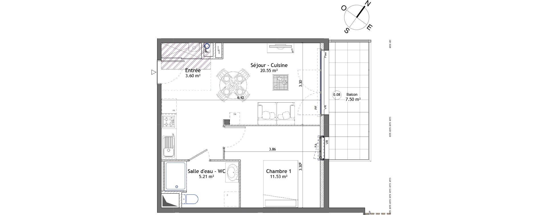 Appartement T2 de 40,89 m2 &agrave; Mordelles Centre
