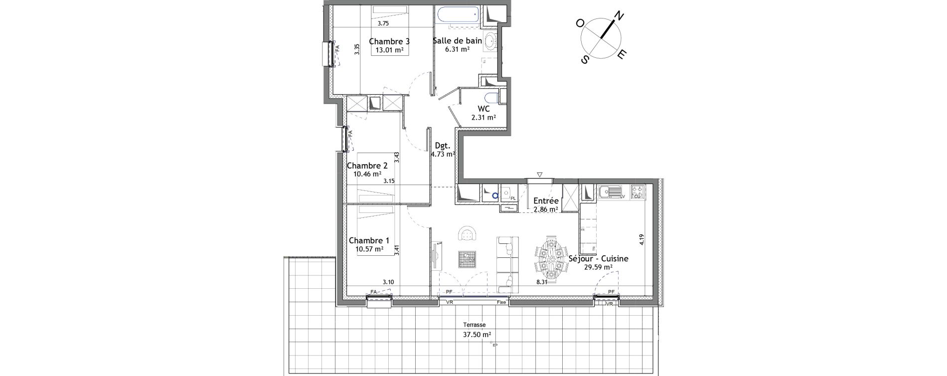Appartement T4 de 79,84 m2 &agrave; Mordelles Centre