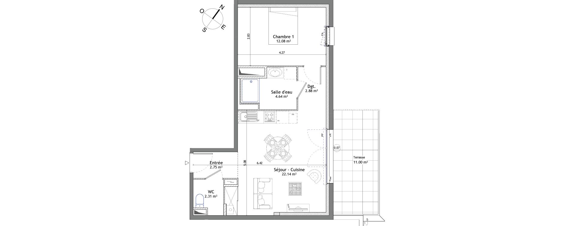 Appartement T2 de 46,80 m2 &agrave; Mordelles Centre