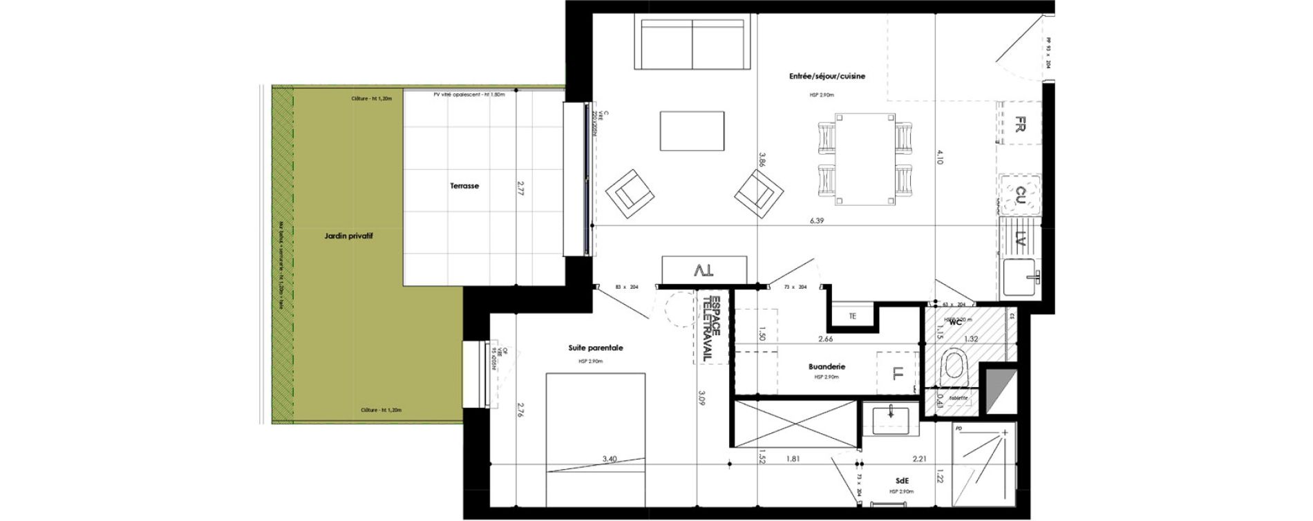 Appartement T2 de 46,00 m2 &agrave; Mordelles Vinc&eacute;