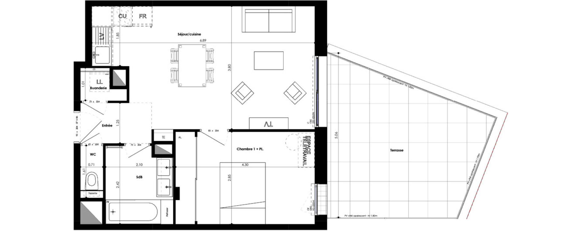 Appartement T2 de 45,40 m2 &agrave; Mordelles Vinc&eacute;