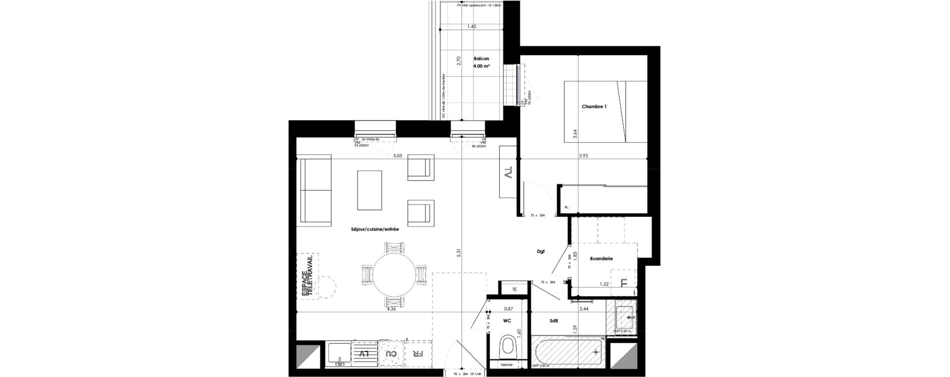 Appartement T2 de 45,47 m2 &agrave; Mordelles Vinc&eacute;