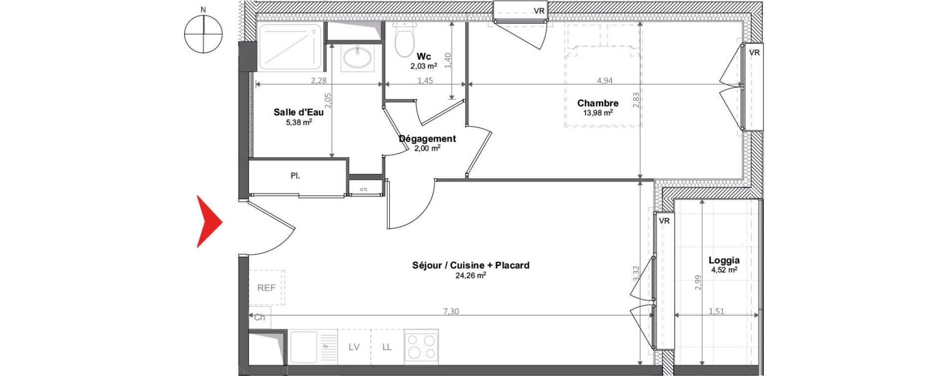 Appartement T2 de 47,65 m2 &agrave; Noyal-Ch&acirc;tillon-Sur-Seiche Centre