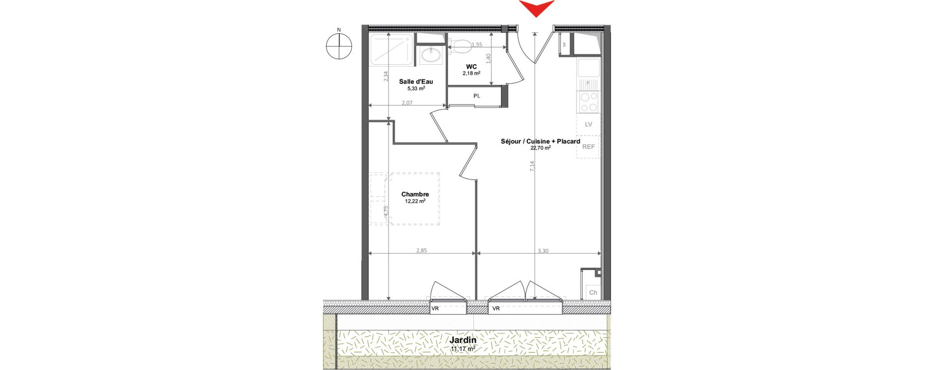 Appartement T2 de 42,43 m2 &agrave; Noyal-Ch&acirc;tillon-Sur-Seiche Centre