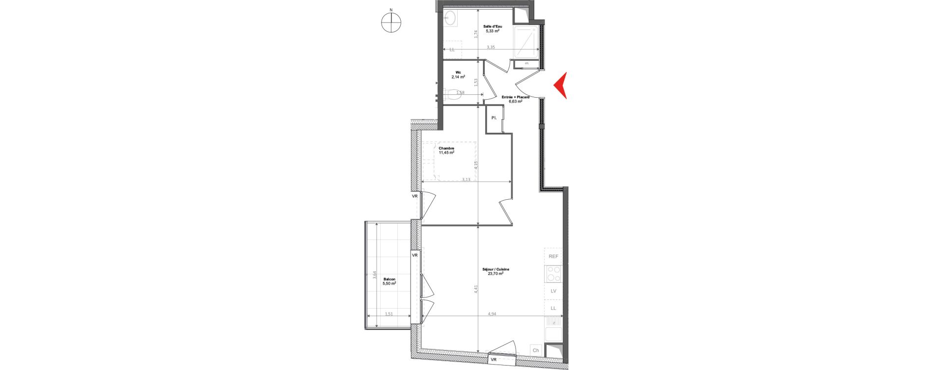 Appartement T2 de 49,25 m2 &agrave; Noyal-Ch&acirc;tillon-Sur-Seiche Centre