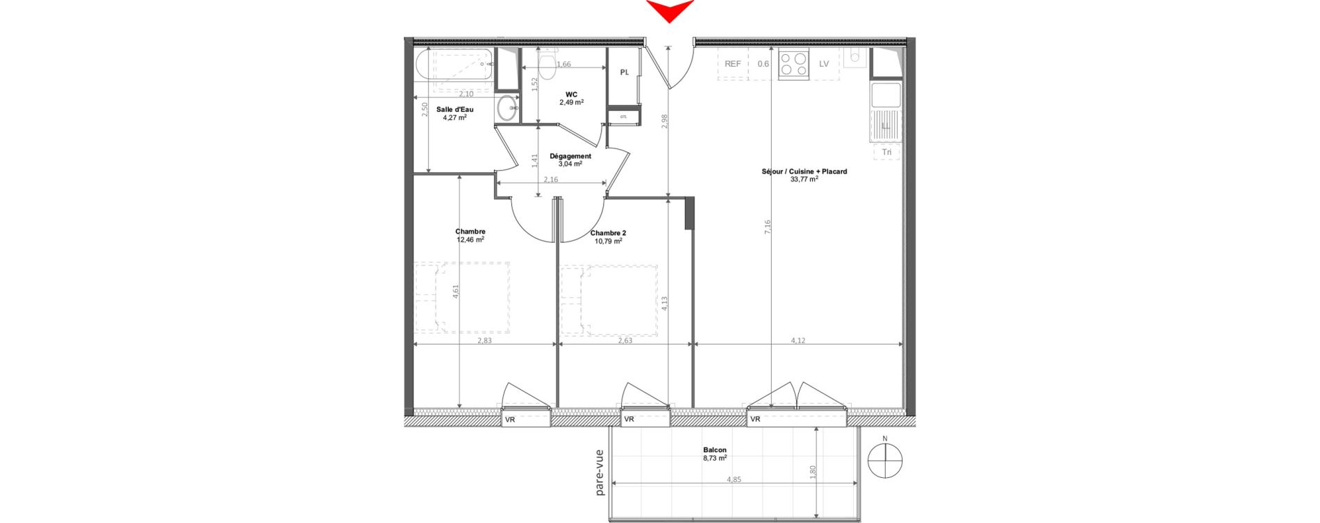 Appartement T3 de 66,36 m2 &agrave; Noyal-Ch&acirc;tillon-Sur-Seiche Centre