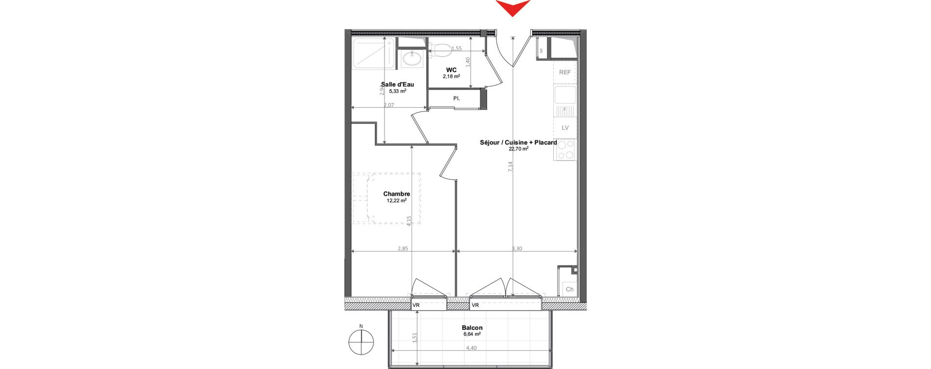 Appartement T2 de 42,43 m2 &agrave; Noyal-Ch&acirc;tillon-Sur-Seiche Centre