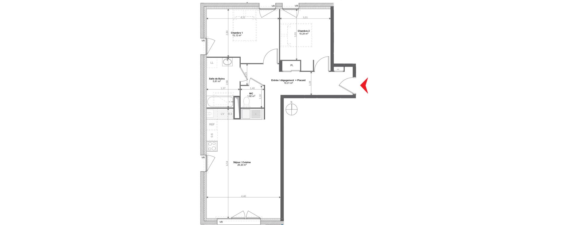 Appartement T3 de 70,30 m2 &agrave; Noyal-Ch&acirc;tillon-Sur-Seiche Centre