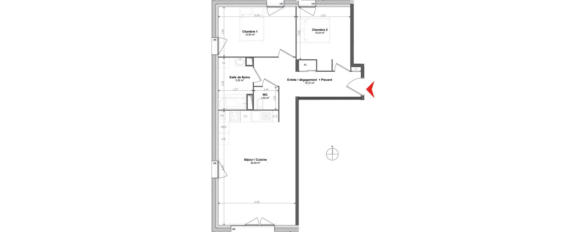 Appartement T3 de 69,93 m2 &agrave; Noyal-Ch&acirc;tillon-Sur-Seiche Centre