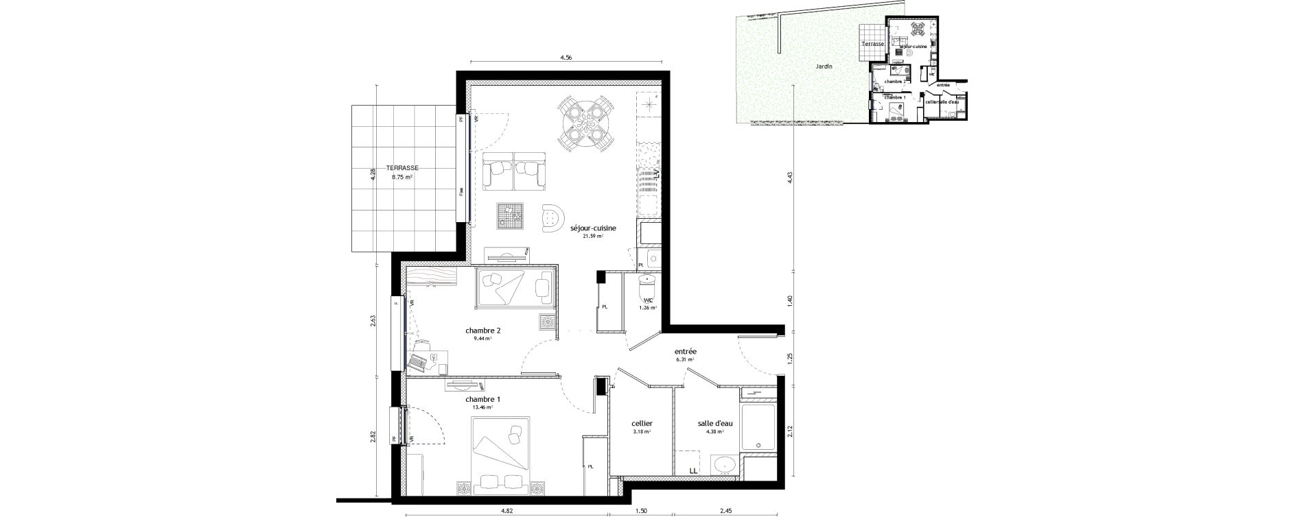 Appartement T3 de 59,62 m2 &agrave; Noyal-Ch&acirc;tillon-Sur-Seiche Centre