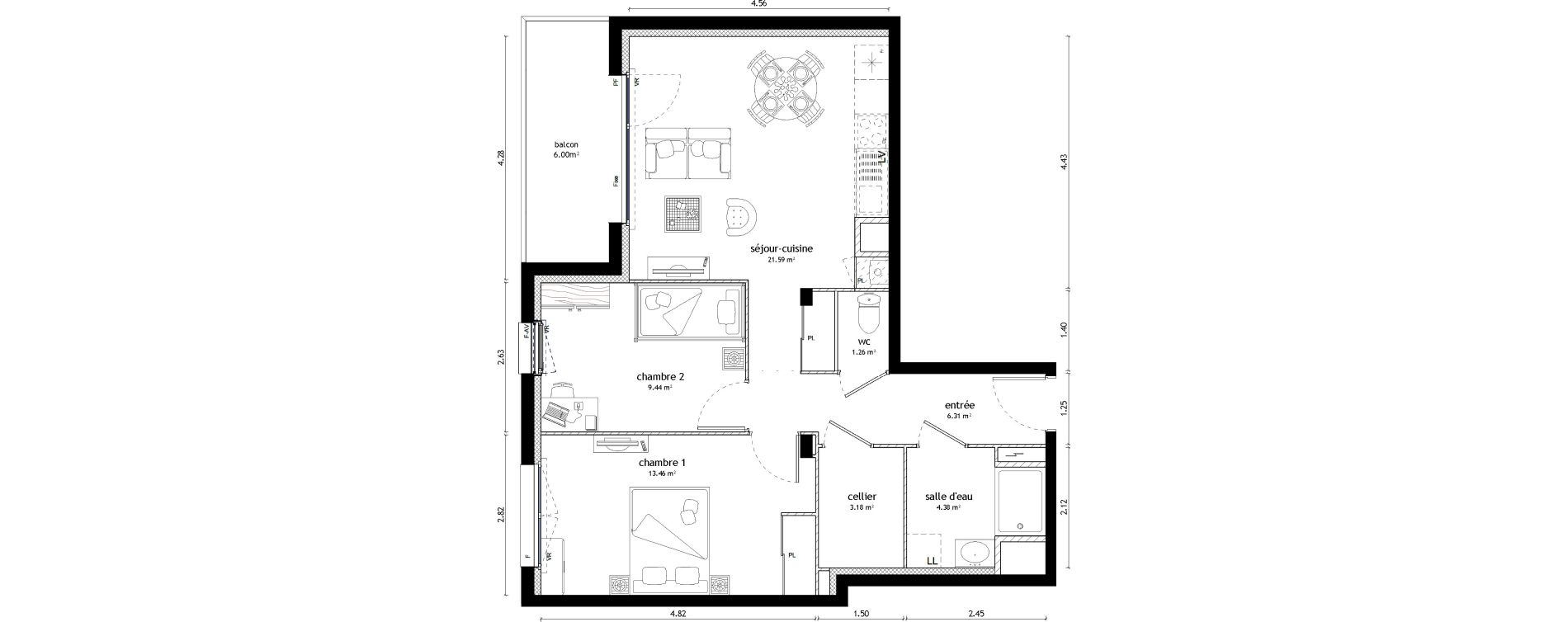Appartement T3 de 59,62 m2 &agrave; Noyal-Ch&acirc;tillon-Sur-Seiche Centre