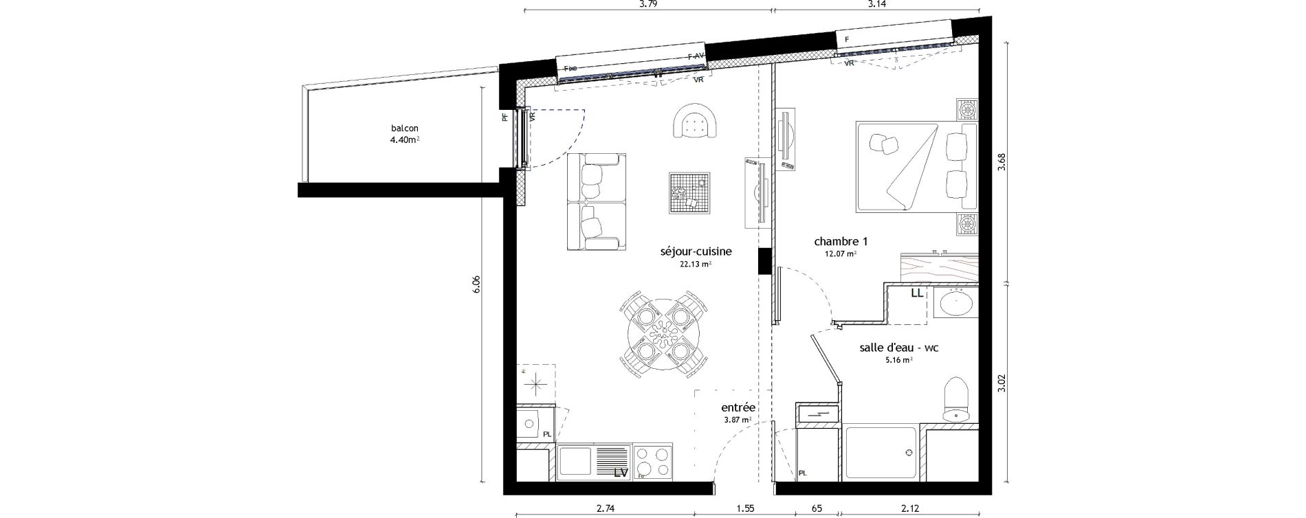 Appartement T2 de 43,23 m2 &agrave; Noyal-Ch&acirc;tillon-Sur-Seiche Centre