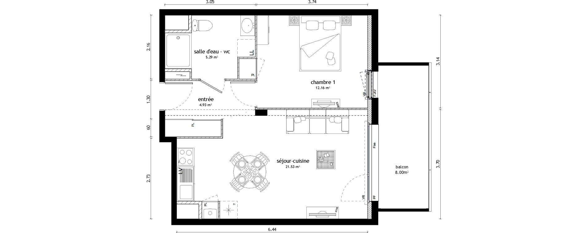 Appartement T2 de 43,91 m2 &agrave; Noyal-Ch&acirc;tillon-Sur-Seiche Centre