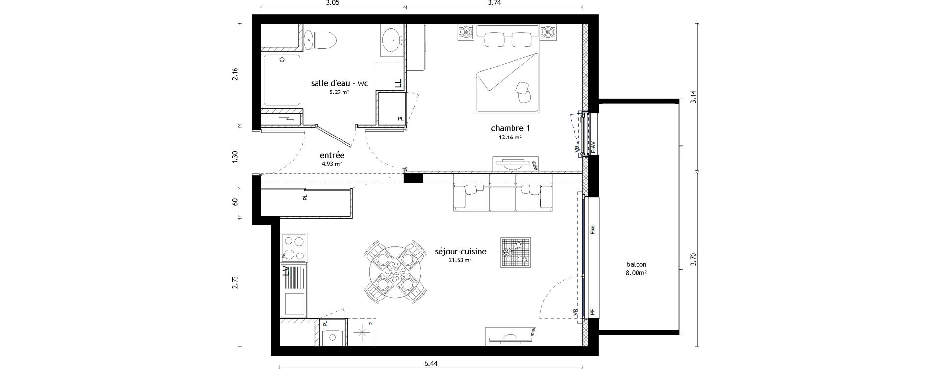 Appartement T2 de 43,91 m2 &agrave; Noyal-Ch&acirc;tillon-Sur-Seiche Centre