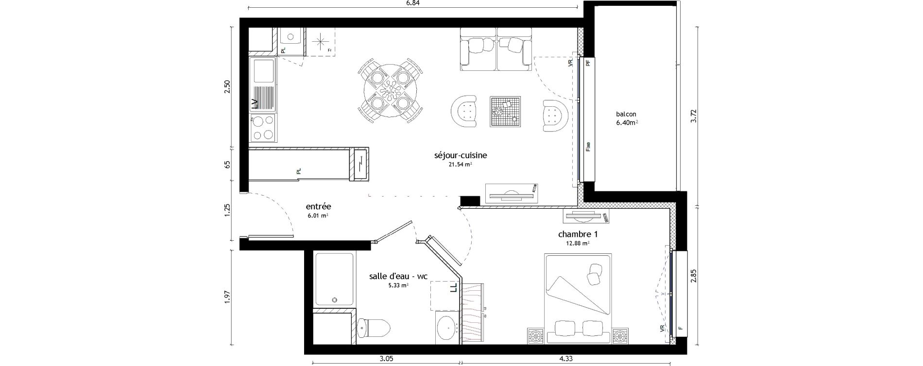 Appartement T2 de 45,76 m2 &agrave; Noyal-Ch&acirc;tillon-Sur-Seiche Centre