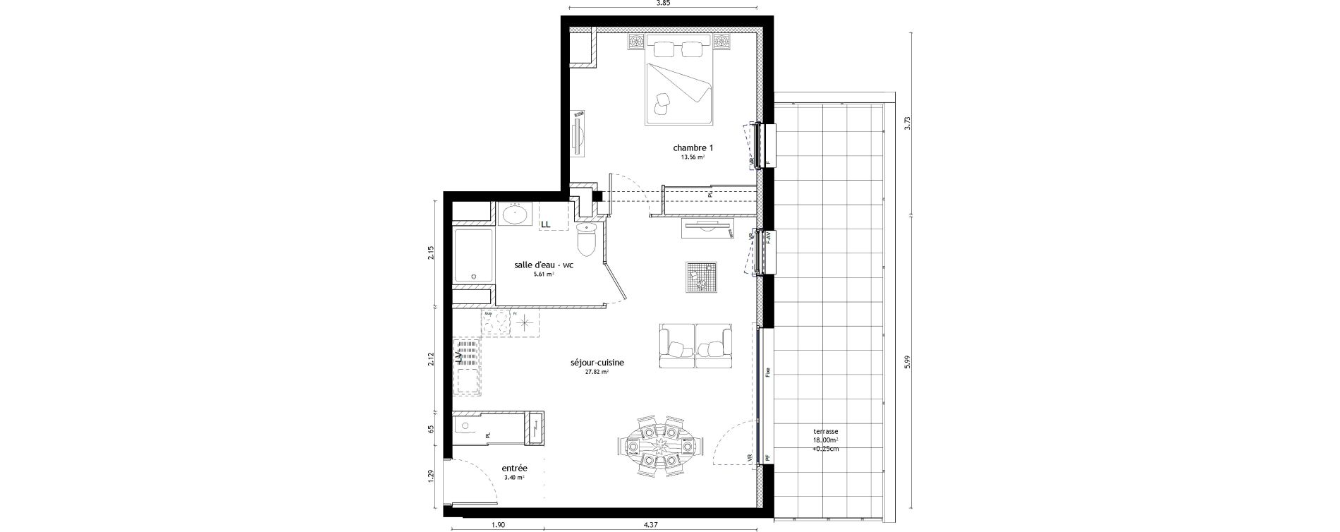 Appartement T2 de 50,39 m2 &agrave; Noyal-Ch&acirc;tillon-Sur-Seiche Centre
