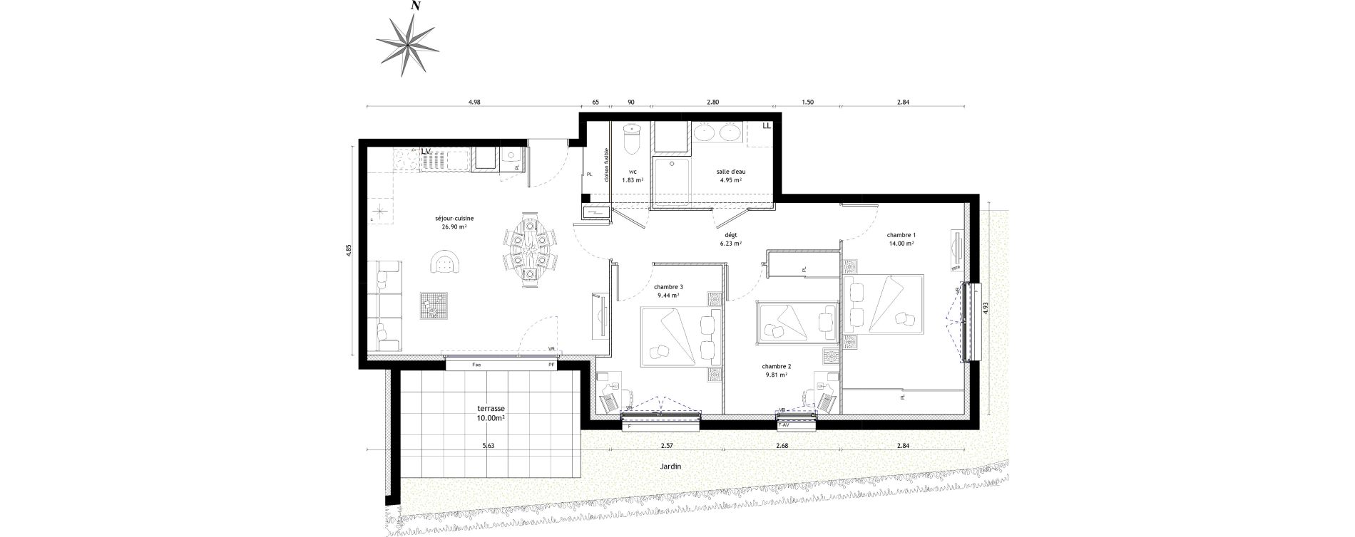 Appartement T4 de 73,16 m2 &agrave; Noyal-Ch&acirc;tillon-Sur-Seiche Centre