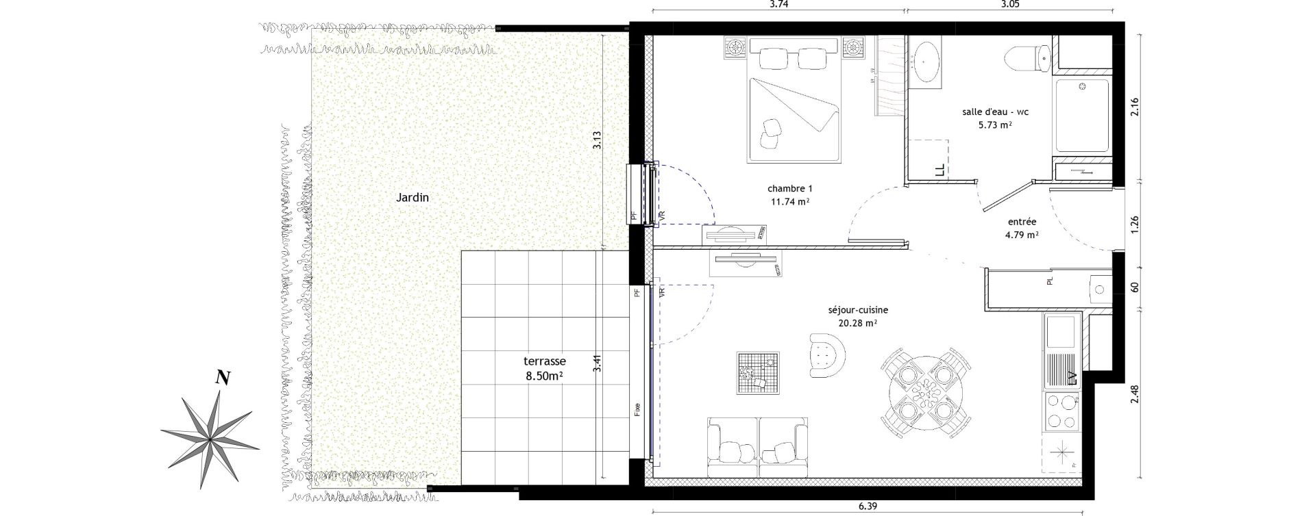 Appartement T2 de 42,54 m2 &agrave; Noyal-Ch&acirc;tillon-Sur-Seiche Centre