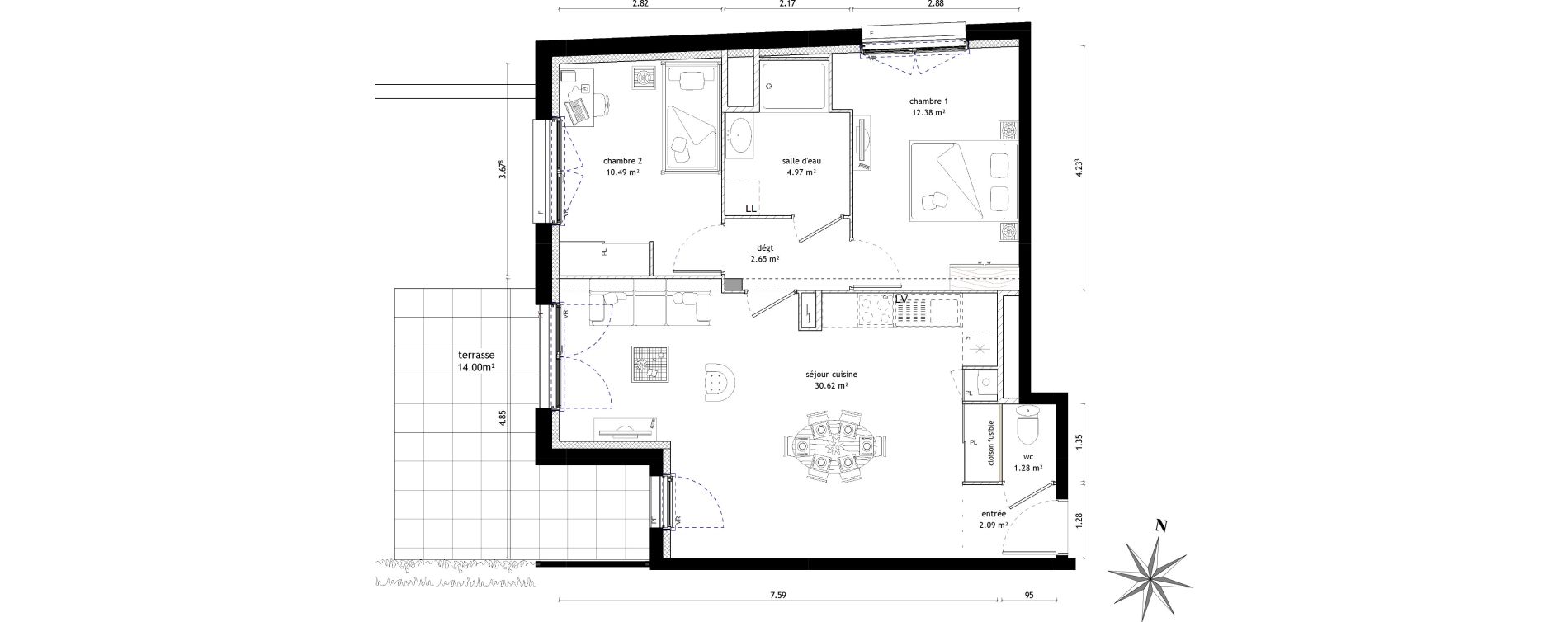 Appartement T3 de 64,48 m2 &agrave; Noyal-Ch&acirc;tillon-Sur-Seiche Centre