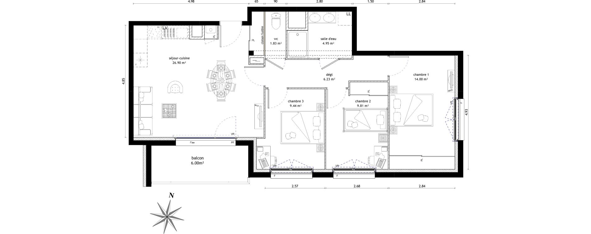 Appartement T4 de 73,16 m2 &agrave; Noyal-Ch&acirc;tillon-Sur-Seiche Centre