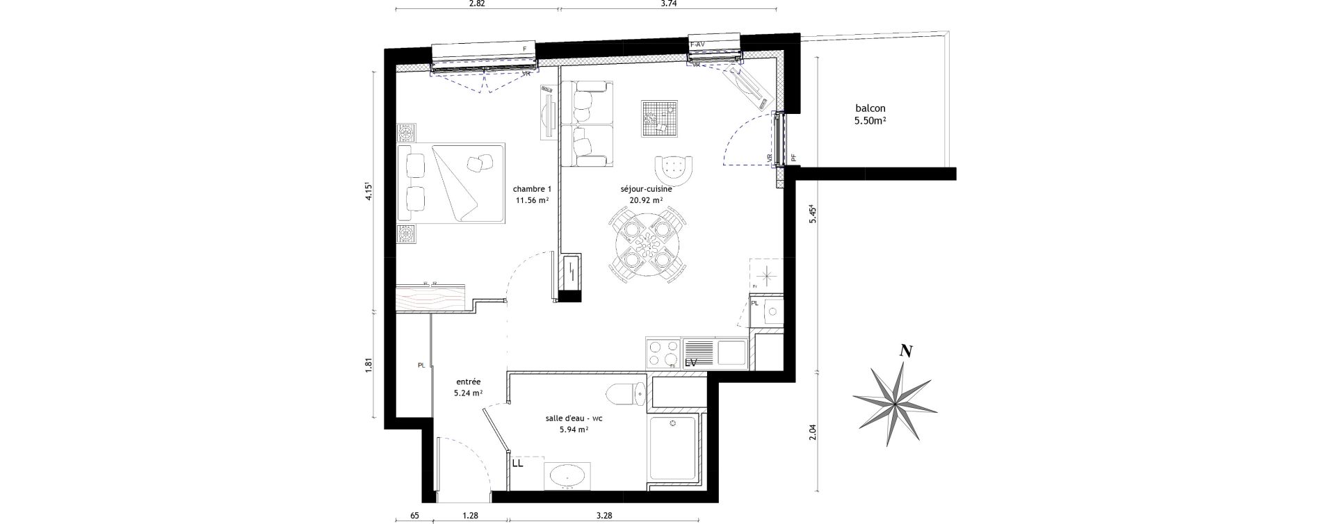 Appartement T2 de 43,66 m2 &agrave; Noyal-Ch&acirc;tillon-Sur-Seiche Centre