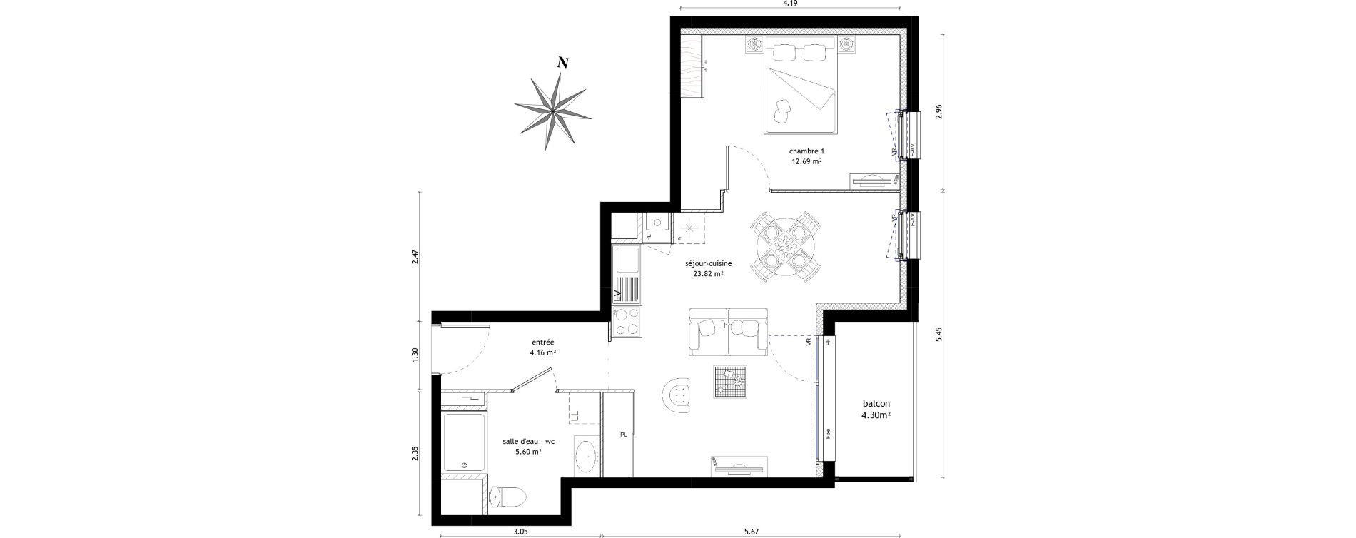 Appartement T2 de 46,27 m2 &agrave; Noyal-Ch&acirc;tillon-Sur-Seiche Centre