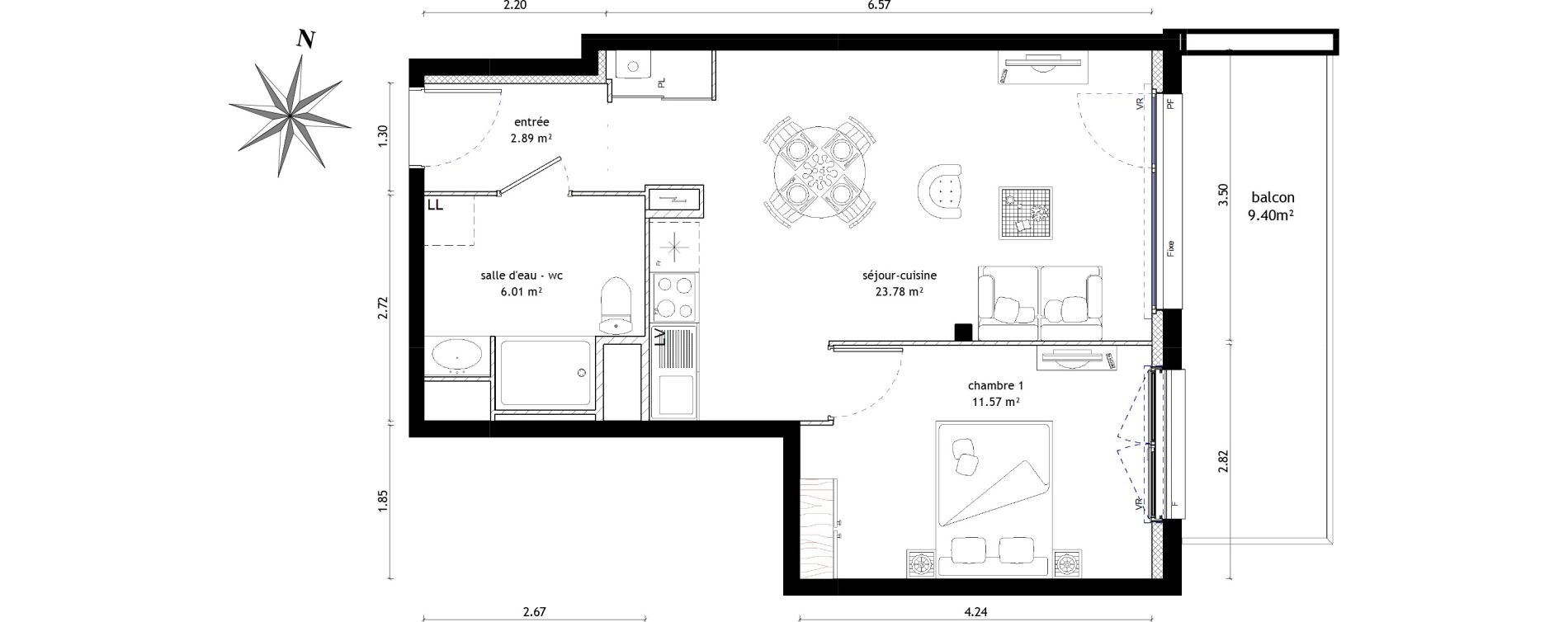 Appartement T2 de 44,25 m2 &agrave; Noyal-Ch&acirc;tillon-Sur-Seiche Centre